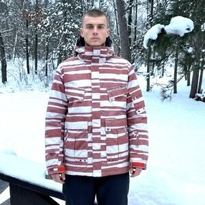 Special Blend Mens P2 Utility Jacket Snowboarding Coat Red Gray Stripe Sz Medium